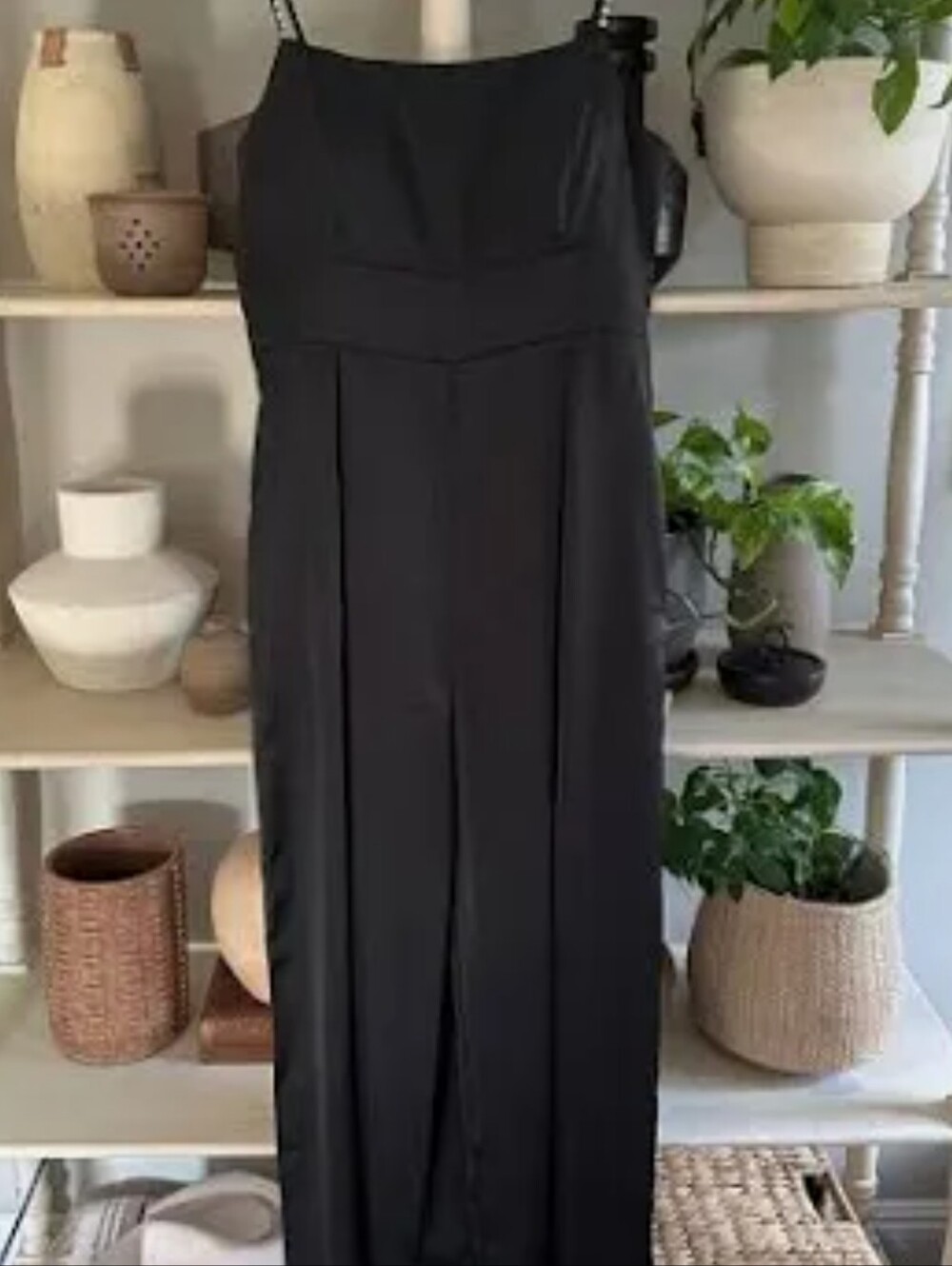 ALTAR'D STATE Satin Black Wide-Leg Jumpsuit with Rhinestone Straps - Picture 4 of 4